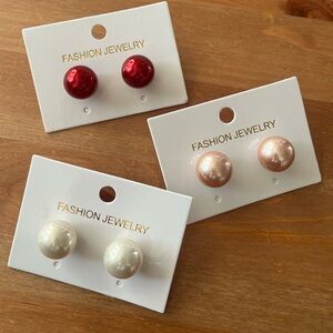 Set of 3. Multi-coloured faux pearl earrings. Brand new.